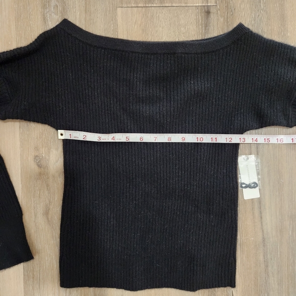 Wide Neck Ribbed Black Cashmere Crop Sweater, Size M, Anthropologie - Picture 7 of 8